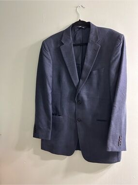 Jos a bank silk wool blazer suit jacket navy textured